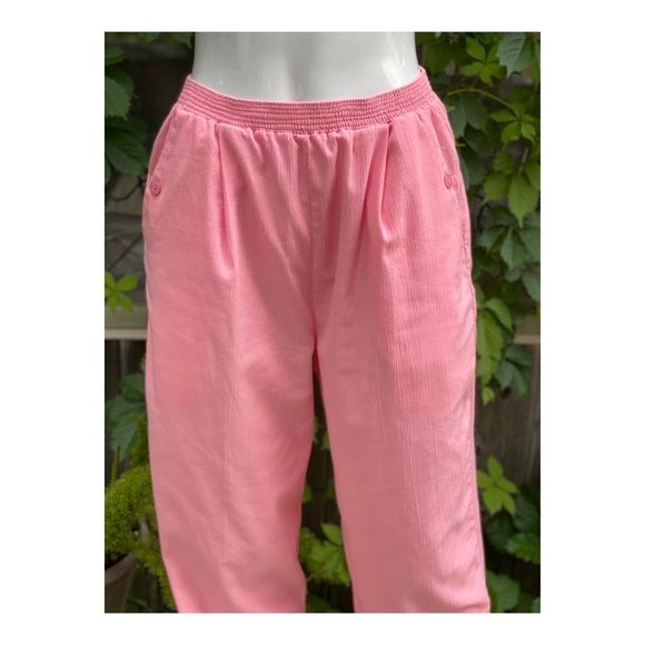 80s High Waist Pink Seersucker Trousers Straight Pleat Front - Picture 6 of 9